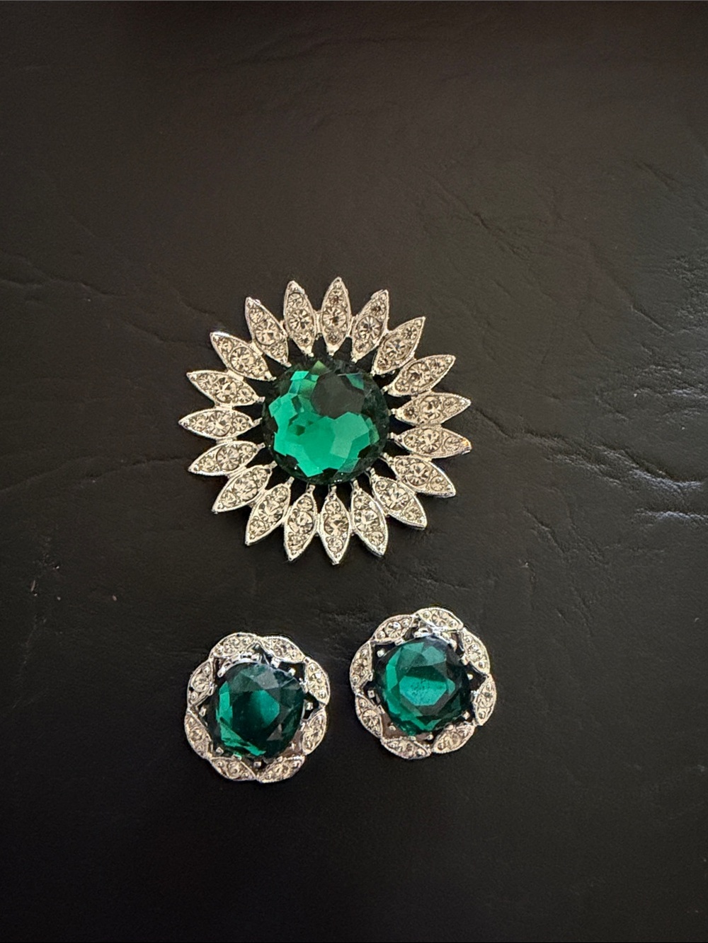Emerald Green Sarah, Coventry Brooch and clip on Earrings Set